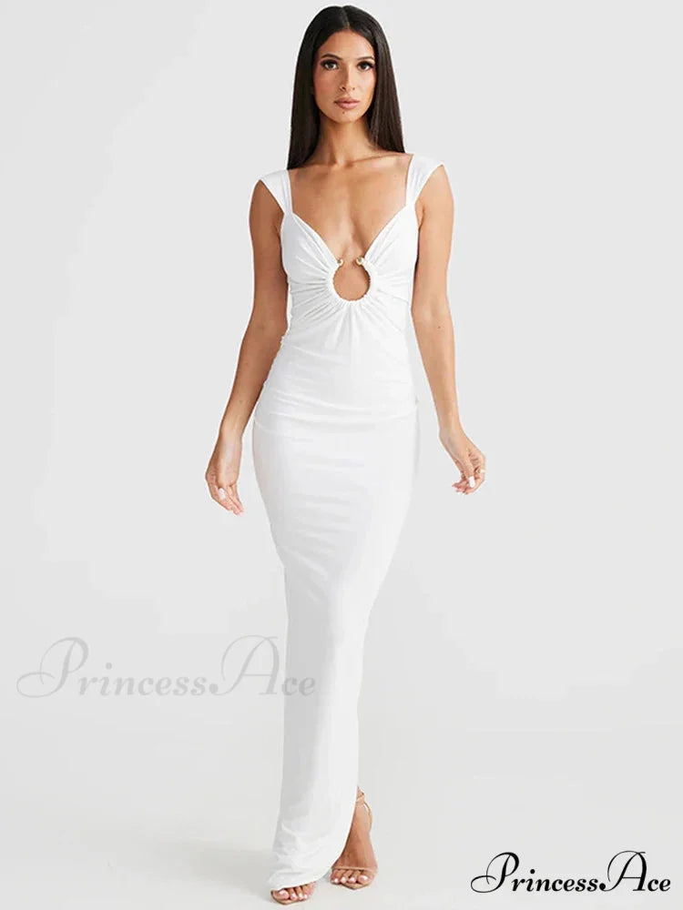 Stylish Maxi Thin Strap Holiday Dress WHITE / S vacationdress-250223