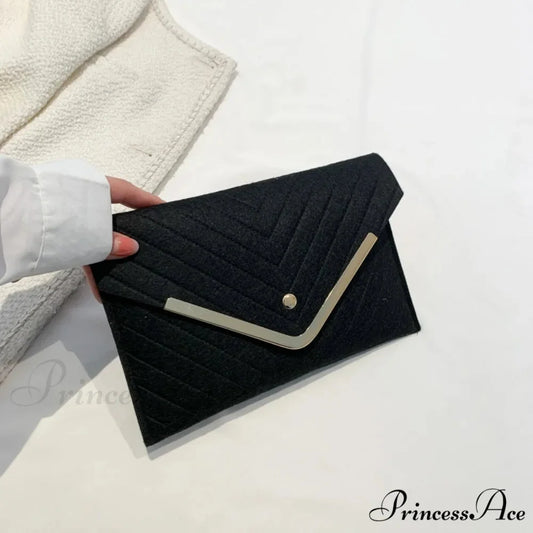 Stylish Night Felt Envelope Clutch Wristlet Black wristlet-250126