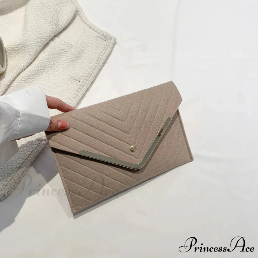 Stylish Night Felt Envelope Clutch Wristlet Khaki wristlet-250126