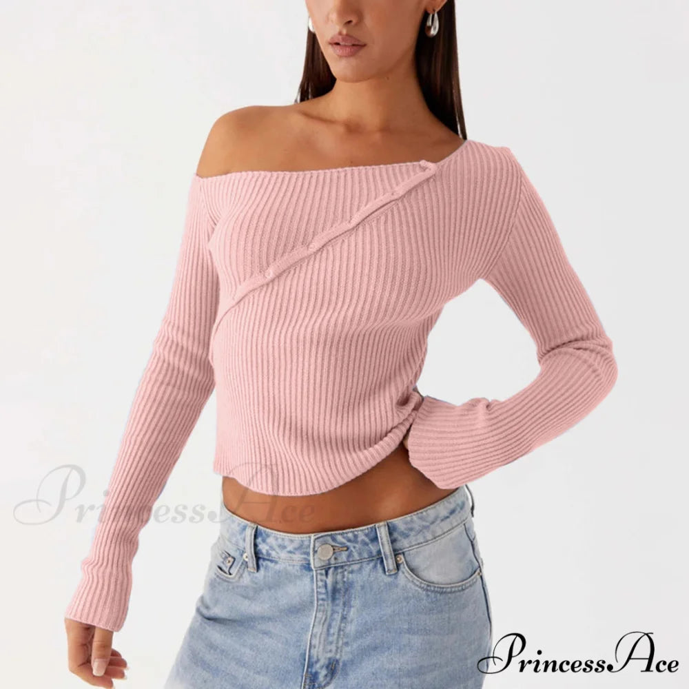 Stylish Off Shoulder Ribbed Solid Crop Fitted Knit Top knittop-250126