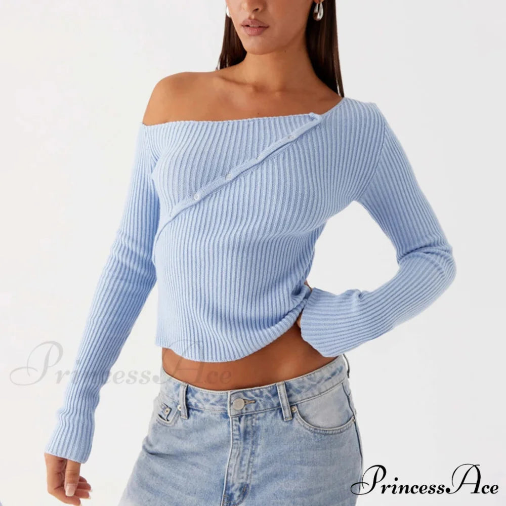 Stylish Off Shoulder Ribbed Solid Crop Fitted Knit Top knittop-250126