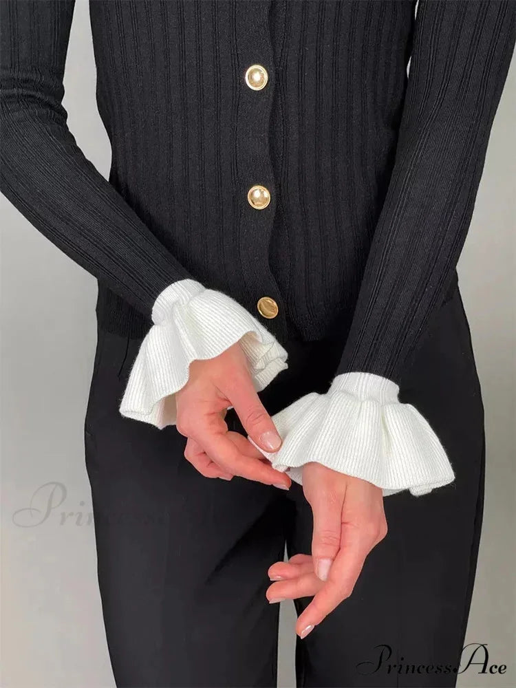 Stylish Patchwork Frill Long Sleeve Cardigan cardigans-241228
