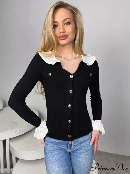 Stylish Patchwork Frill Long Sleeve Cardigan cardigans-241228