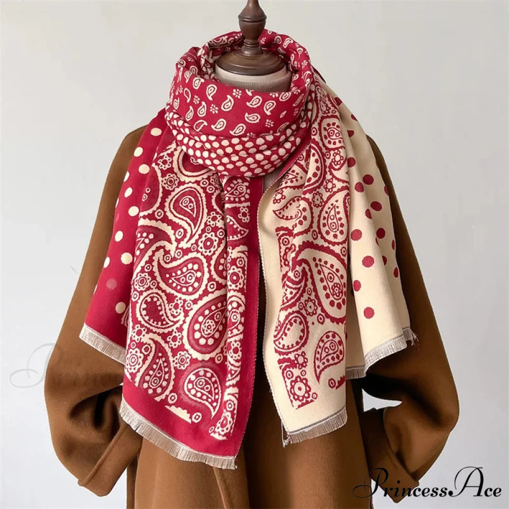 Stylish Pattern Pashmina Winter Scarf red2 scarf-241228