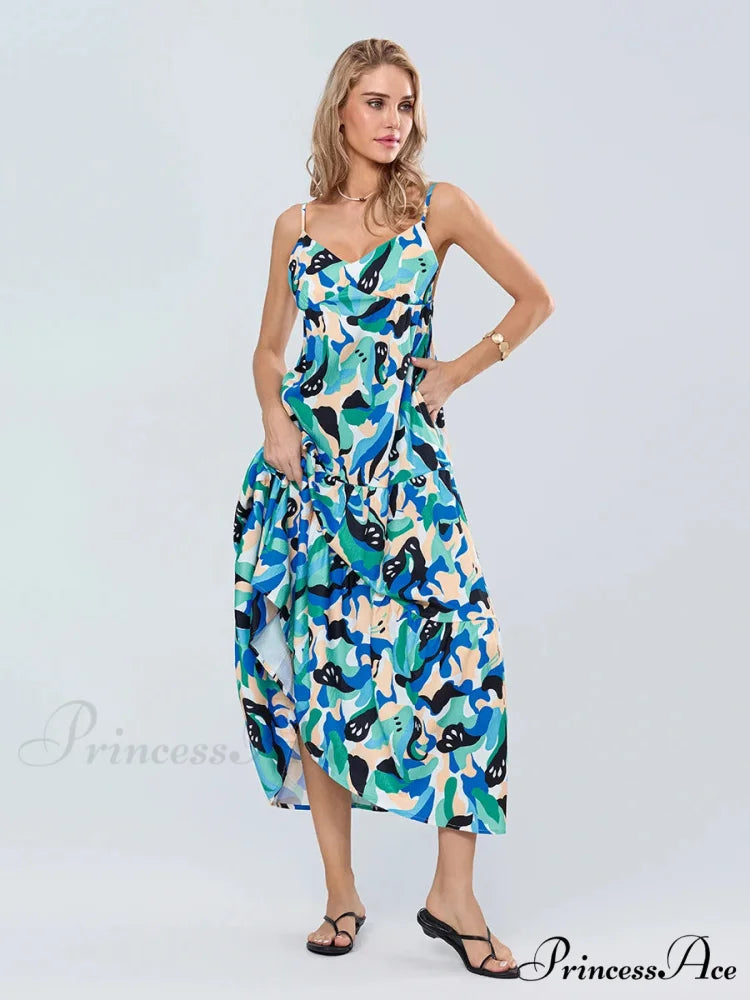 Stylish Pattern Spaghetti Strap Open-Back Sweetheart Flowy Cami Floral Dress floraldress-250126