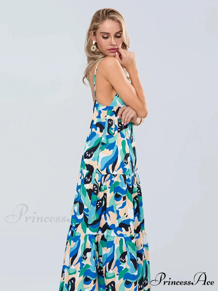 Stylish Pattern Spaghetti Strap Open-Back Sweetheart Flowy Cami Floral Dress floraldress-250126
