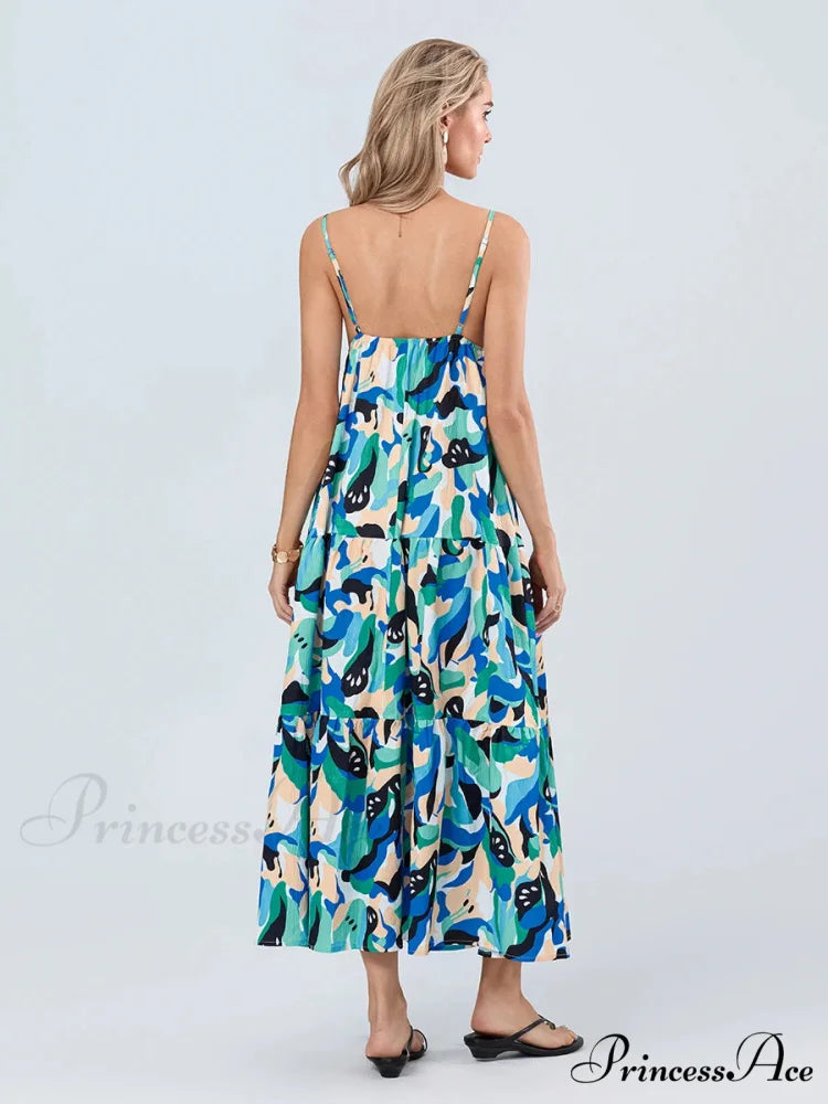 Stylish Pattern Spaghetti Strap Open-Back Sweetheart Flowy Cami Floral Dress floraldress-250126
