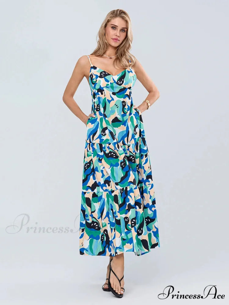 Stylish Pattern Spaghetti Strap Open-Back Sweetheart Flowy Cami Floral Dress floraldress-250126