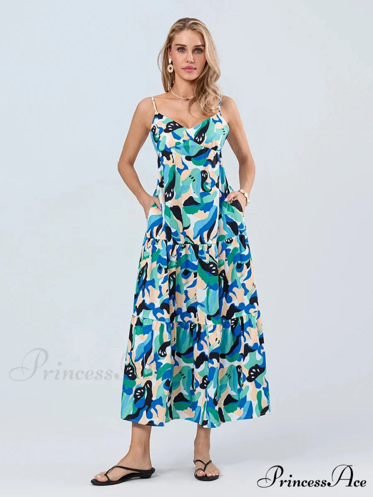 Stylish Pattern Spaghetti Strap Open-Back Sweetheart Flowy Cami Floral Dress floraldress-250126