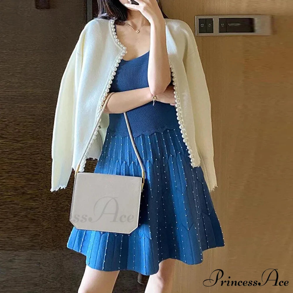 Stylish Pearls Extended Sleeve Knit Ivory Cardigan cardiagn-250126