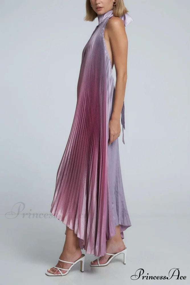 Stylish Pleated Halterneck Charming Strappy Backless Midi Dress