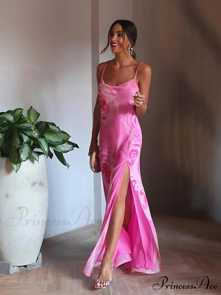 Stylish Plunging Neckline Seaside Frills Open-Backed Flower Dress Red / S floraldress-250126