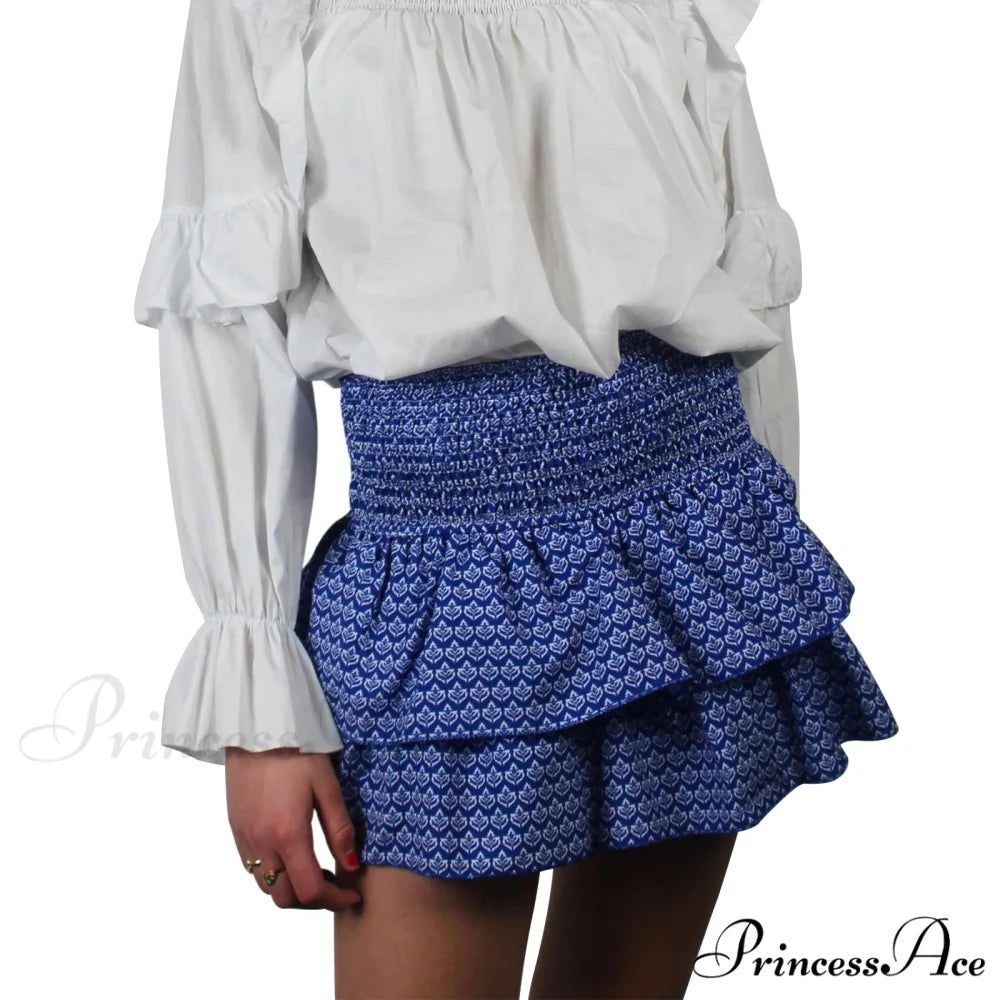 Stylish Printed Pleated Skirt DEEP BLUE / S skirts-250223