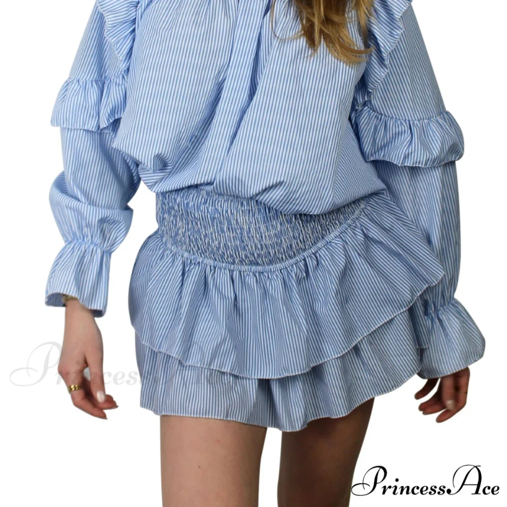 Stylish Printed Pleated Skirt Light Blue / S skirts-250223