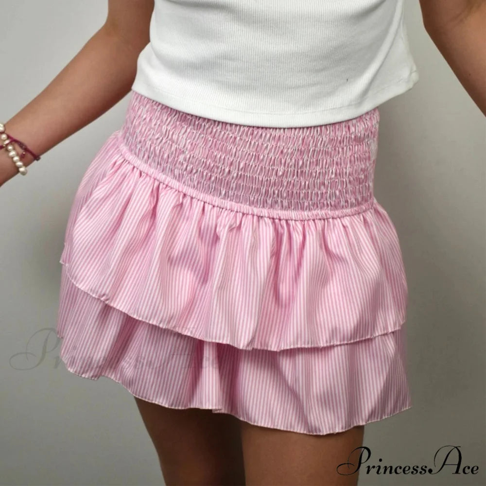 Stylish Printed Pleated Skirt Pink / S skirts-250223