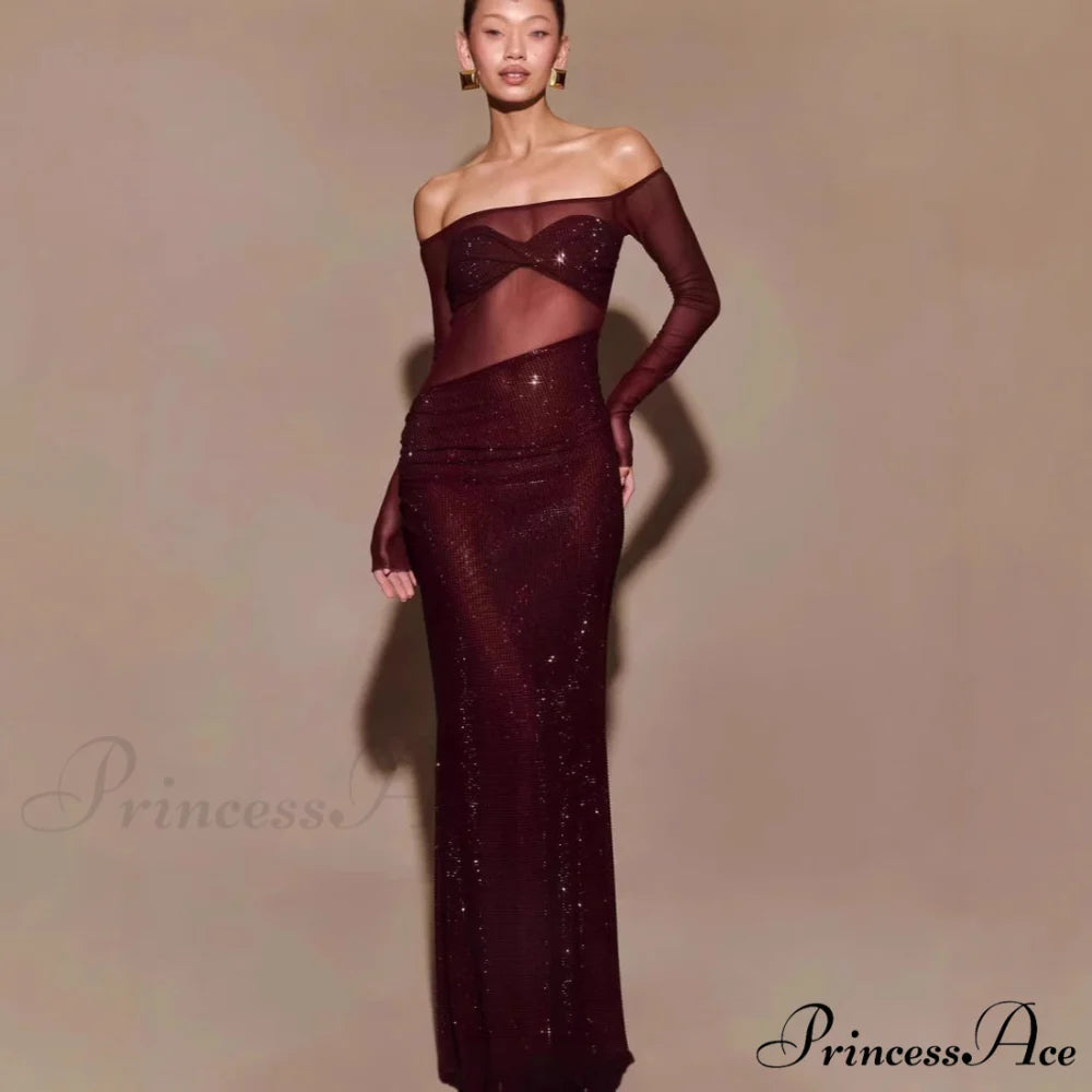 Stylish Single-Shoulder Sparkling Fitted Prom Gown gray / XS promdress-250223