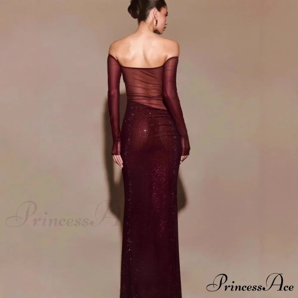 Stylish Single-Shoulder Sparkling Fitted Prom Gown promdress-250223