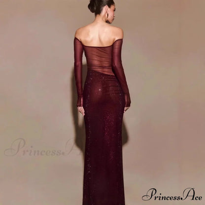 Stylish Single-Shoulder Sparkling Fitted Prom Gown promdress-250223