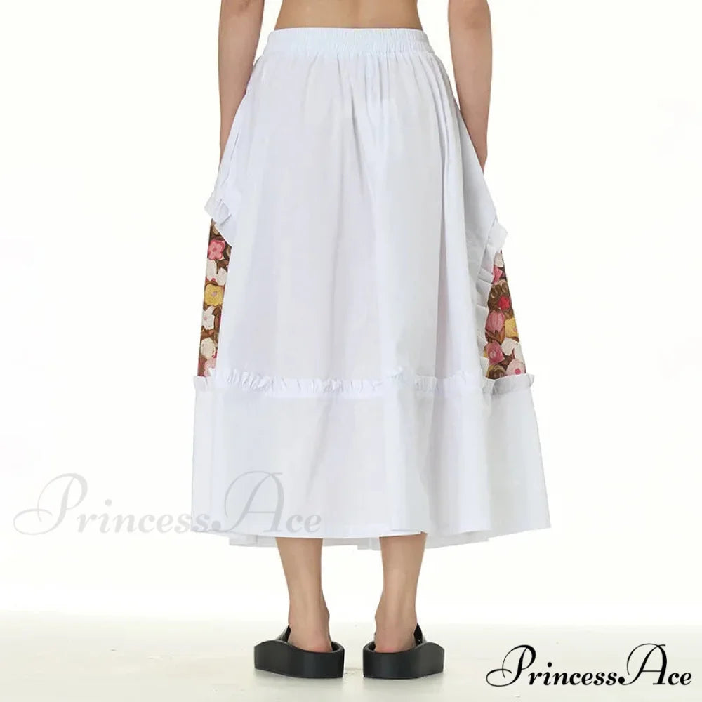 Stylish Skirts All Paired Cotton Romantic Maxi High Waist Frilled White / One Size skirt-250126