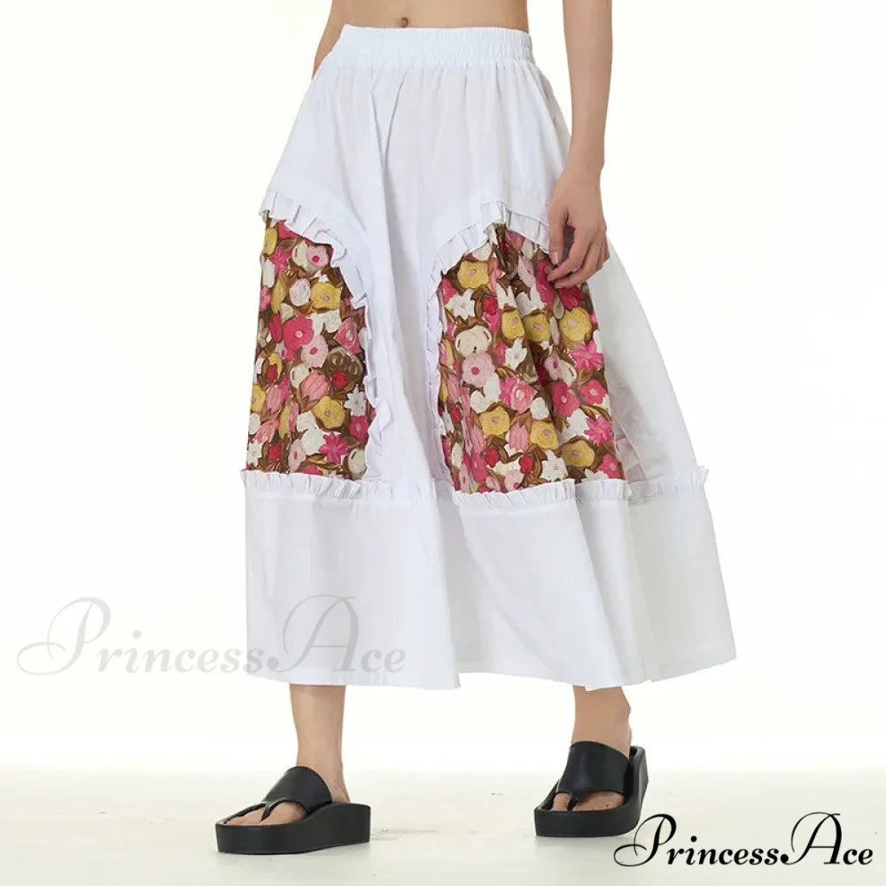 Stylish Skirts All Paired Cotton Romantic Maxi High Waist Frilled White / One Size skirt-250126