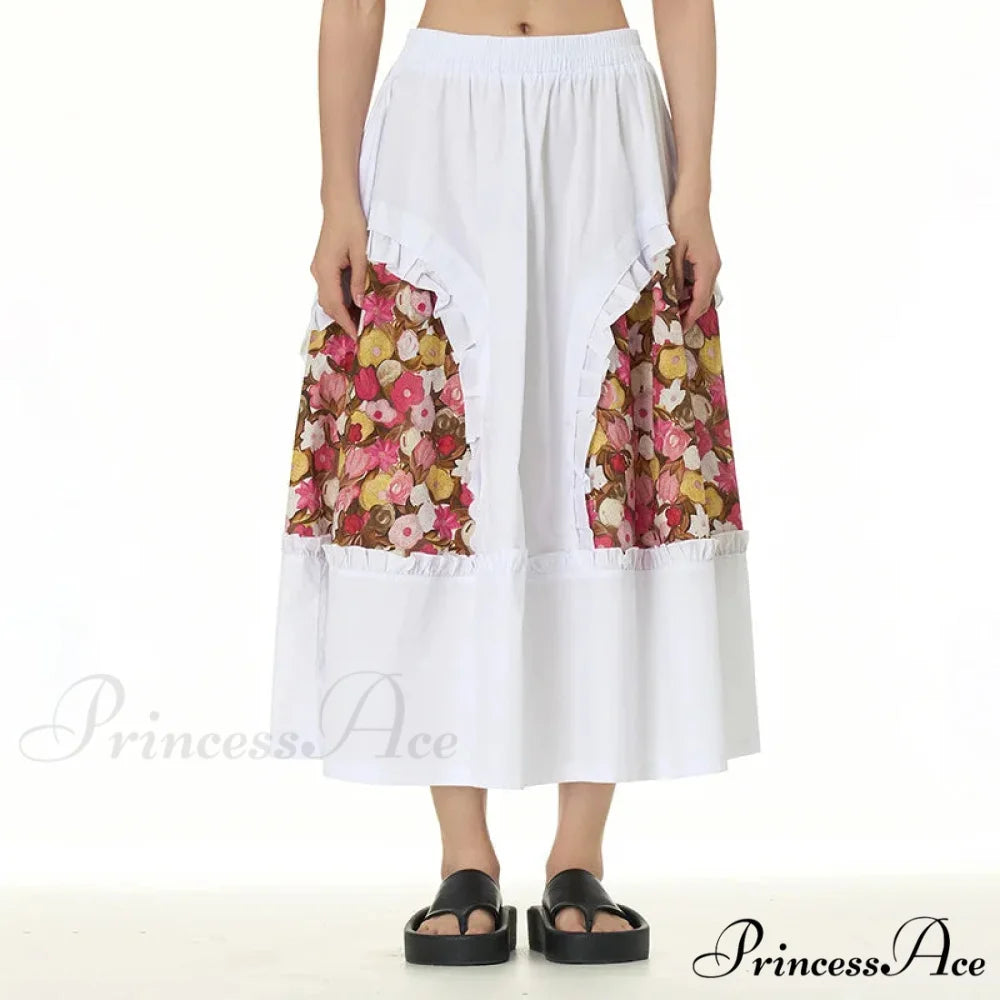 Stylish Skirts All Paired Cotton Romantic Maxi High Waist Frilled White / One Size skirt-250126