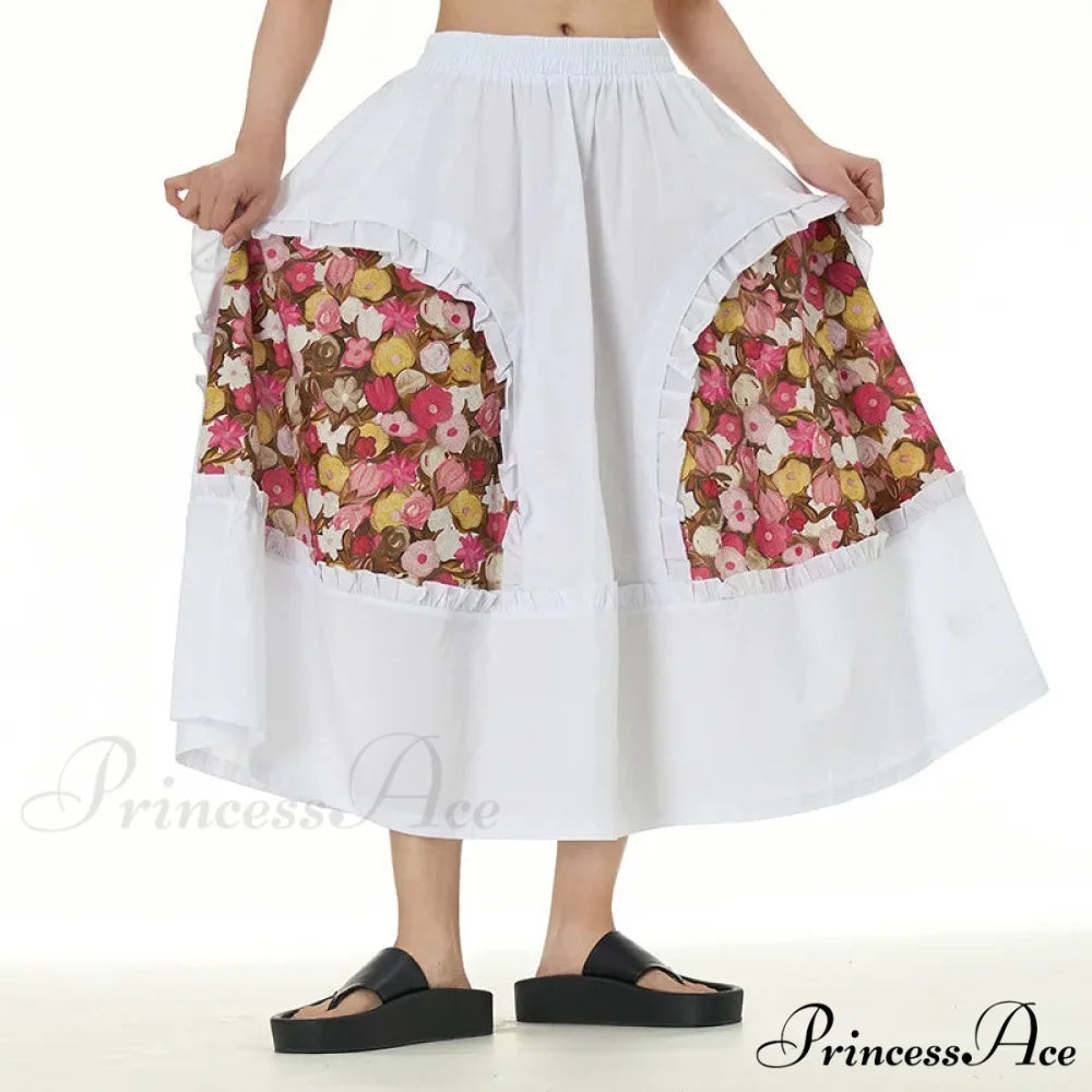 Stylish Skirts All Paired Cotton Romantic Maxi High Waist Frilled White / One Size skirt-250126