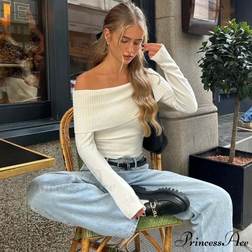 Stylish Slash-neck Ribbed Crop Top Sweater swraters-241228