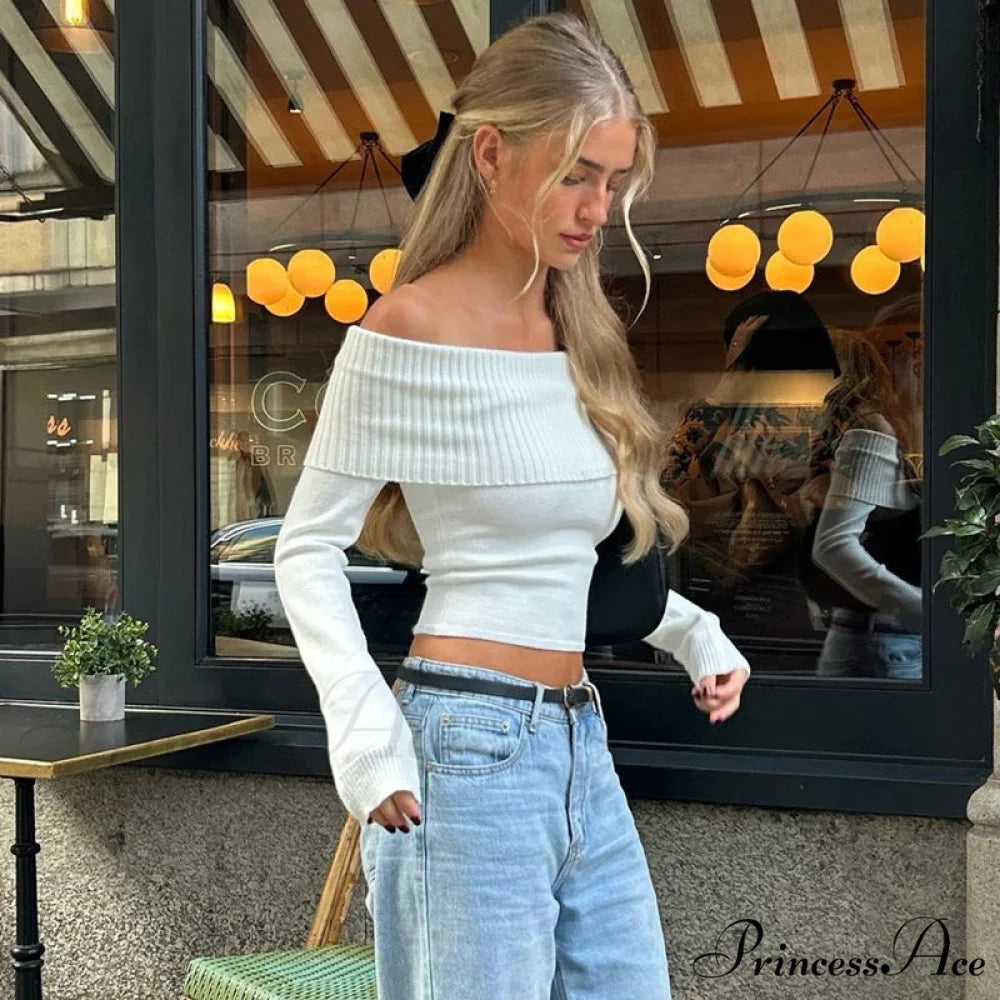 Stylish Slash-neck Ribbed Crop Top Sweater swraters-241228