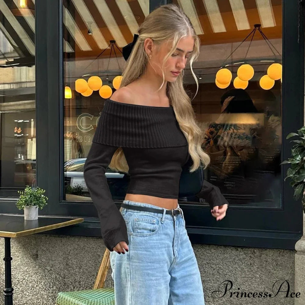 Stylish Slash-neck Ribbed Crop Top Sweater swraters-241228