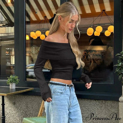 Stylish Slash-neck Ribbed Crop Top Sweater swraters-241228