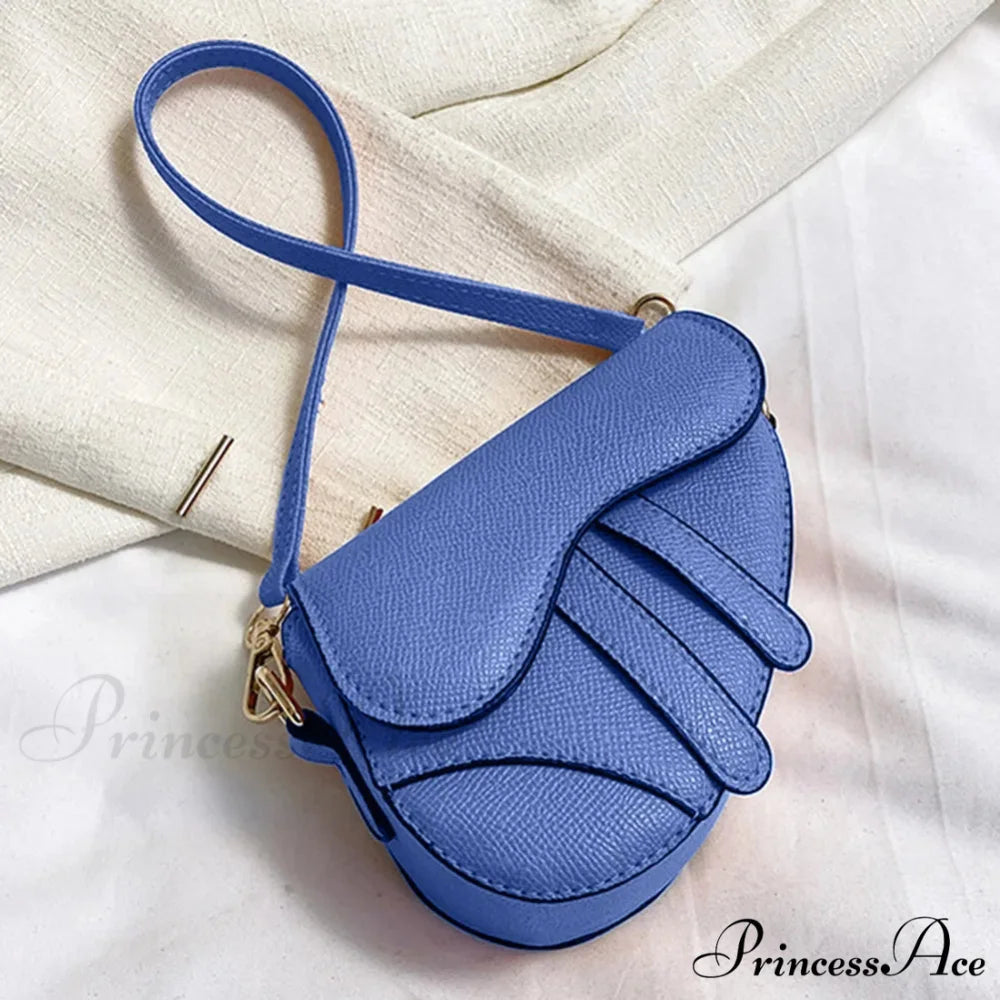 Stylish Small Purse Zipper Courier Saddle Monochrome Bag Blue handbag-250126