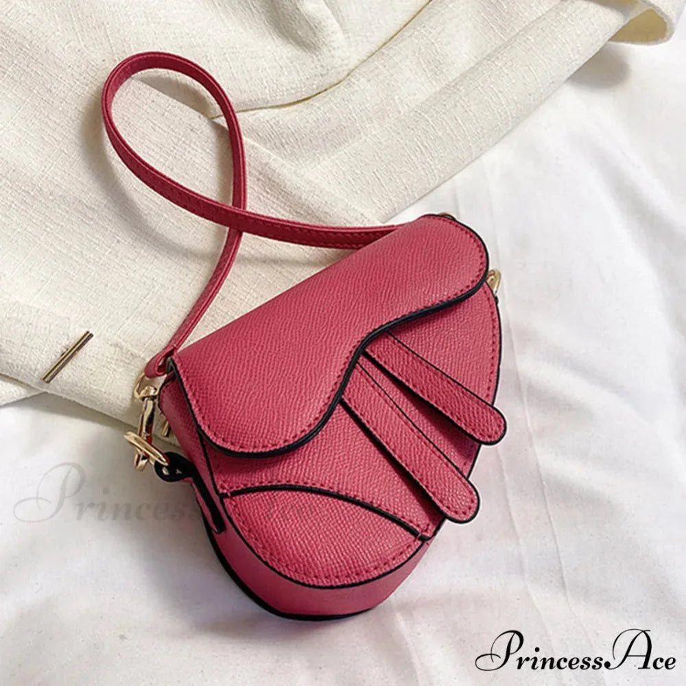 Stylish Small Purse Zipper Courier Saddle Monochrome Bag Rose Red handbag-250126