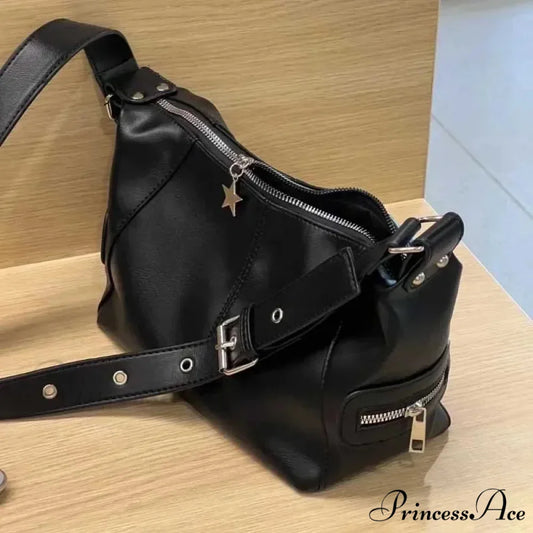 Stylish South Korean Vintage Tote Shoulder Bag Black / 19x12x13cm shoulder-250126