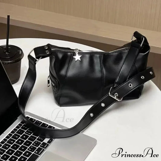 Stylish South Korean Vintage Tote Shoulder Bag Black / 19x12x13cm shoulder-250126