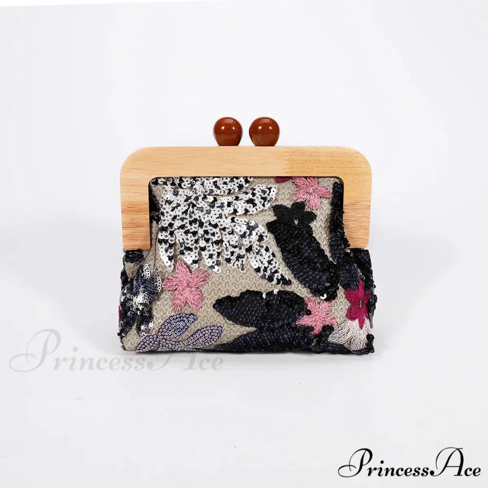 Stylish Sparkling Bloom Clutch Purse Wristlet Black wristlet-250126