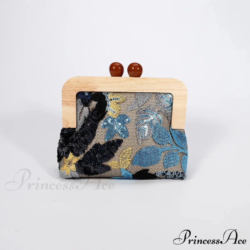 Stylish Sparkling Bloom Clutch Purse Wristlet dark blue wristlet-250126