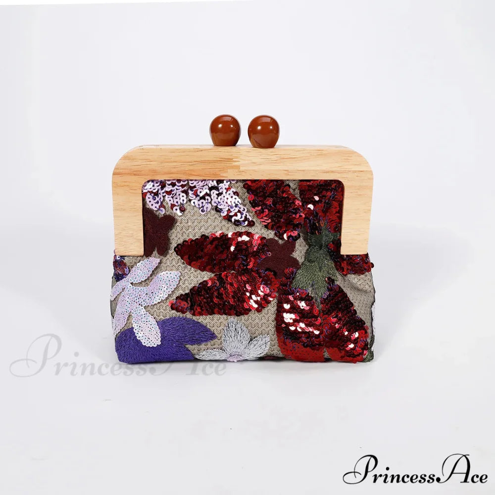 Stylish Sparkling Bloom Clutch Purse Wristlet wine red wristlet-250126