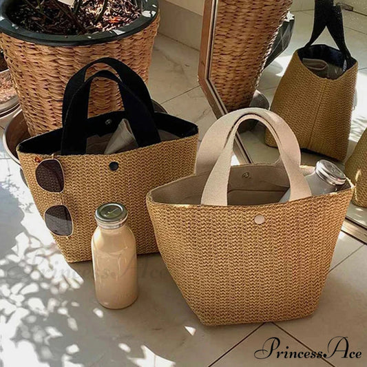 Stylish Straw Woven Beach Informal Top-Handle Shoulder Purse Beige handbag-250126