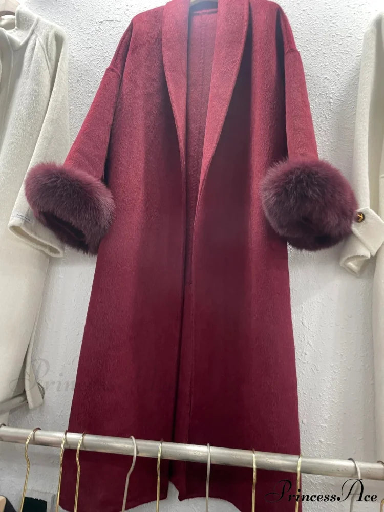 Stylish Tan Woolen Tops Overcoat wine red / S overcoats-241228