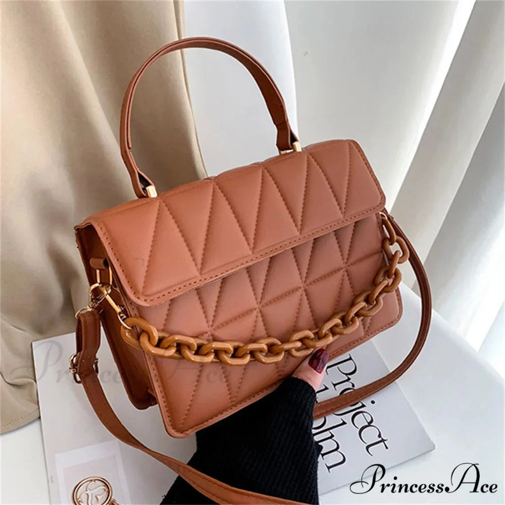 Stylish Tartan Chain Designer Crossbody Purse Brown handbag-250126