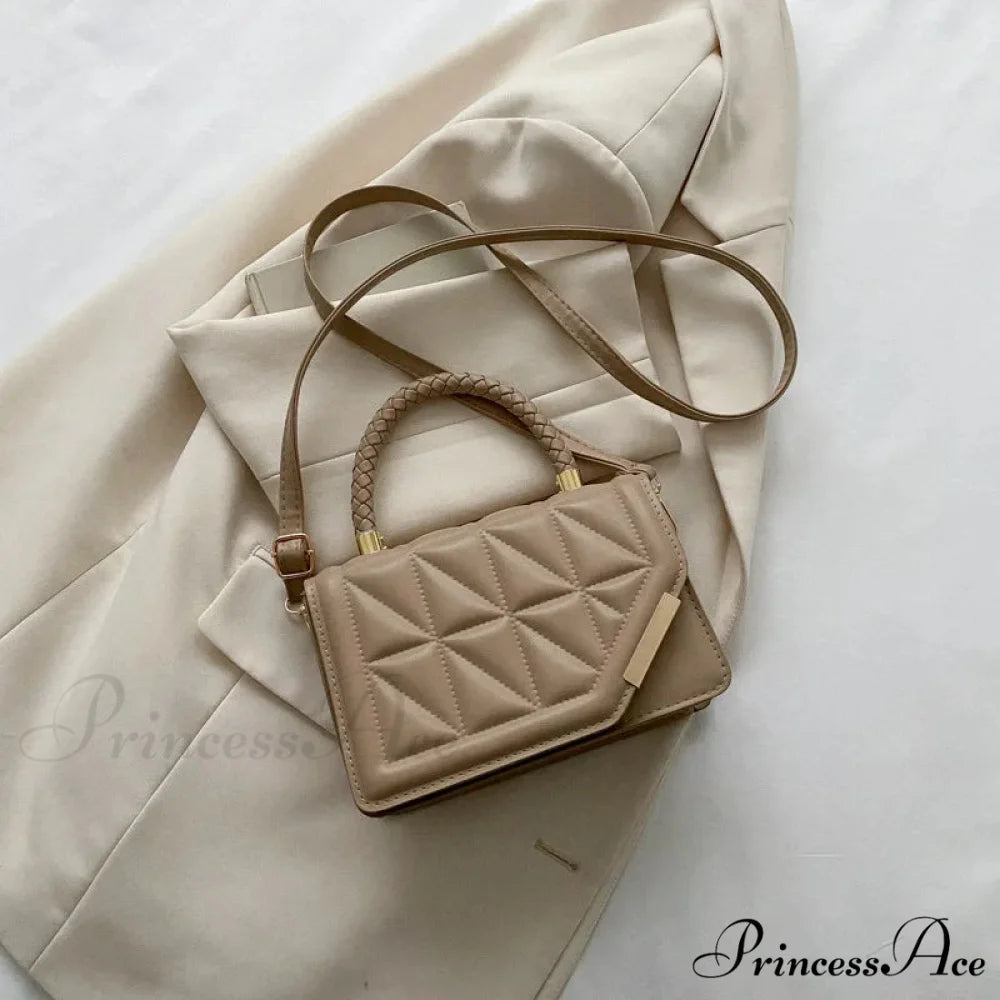 Stylish Tartan Faux Leather Petite Square Crossbody Purse Khaki handbag-250126