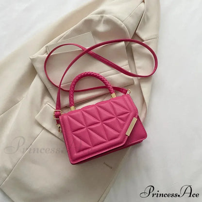 Stylish Tartan Faux Leather Petite Square Crossbody Purse Rose red handbag-250126
