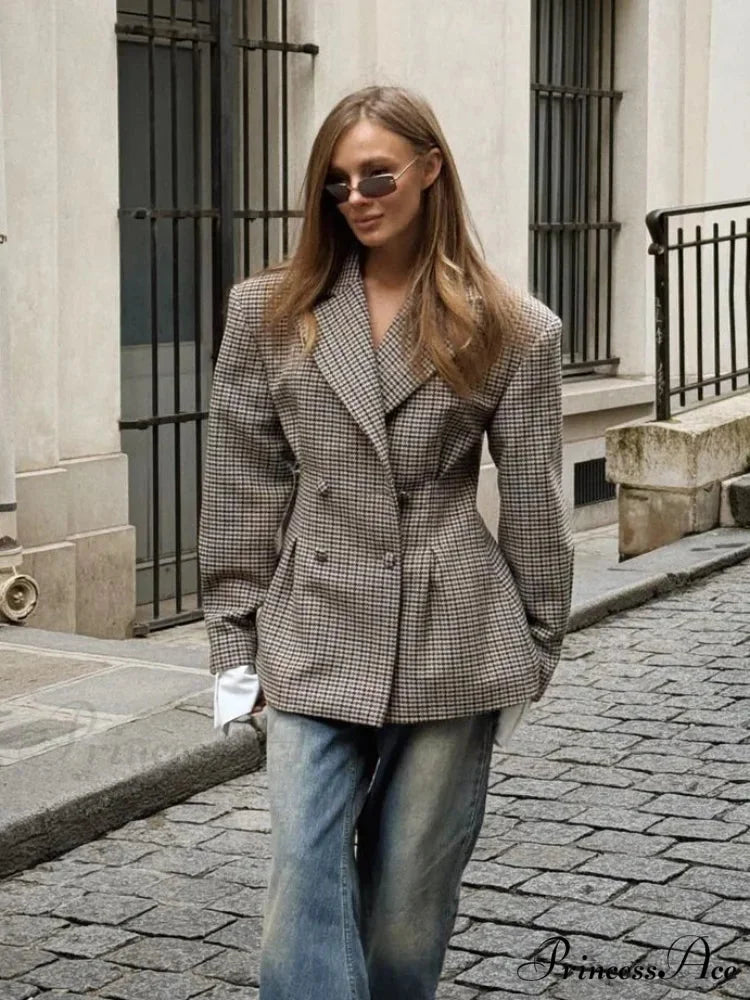 Stylish Tartan Printed Lapel Coat coats-241228