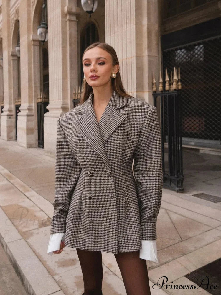 Stylish Tartan Printed Lapel Coat coats-241228