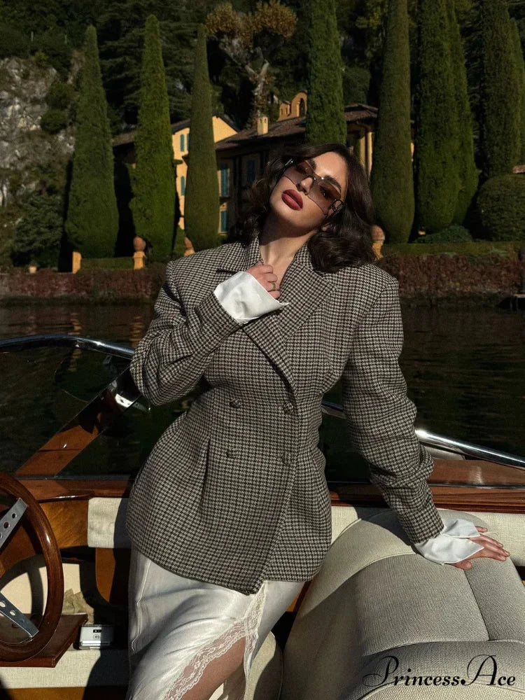 Stylish Tartan Slim Suit Lapel Coat coats-241228