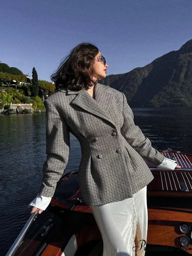 Stylish Tartan Slim Suit Lapel Coat coats-241228