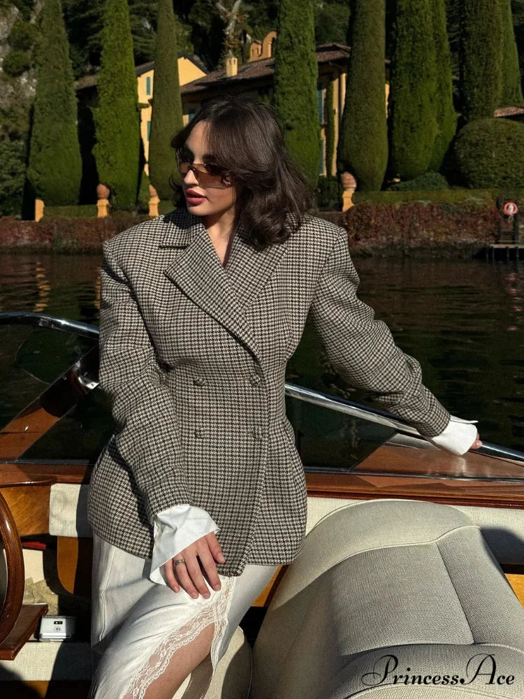 Stylish Tartan Slim Suit Lapel Coat coats-241228