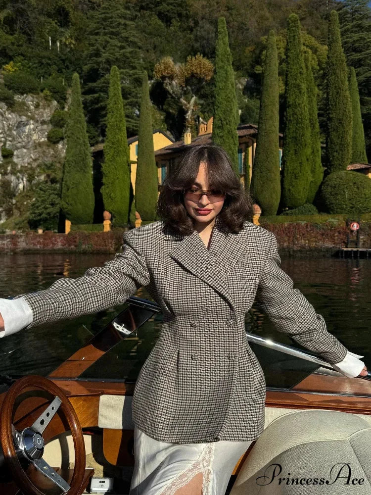 Stylish Tartan Slim Suit Lapel Coat coats-241228