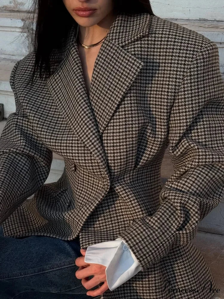 Stylish Tartan Slim Suit Lapel Coat coats-241228