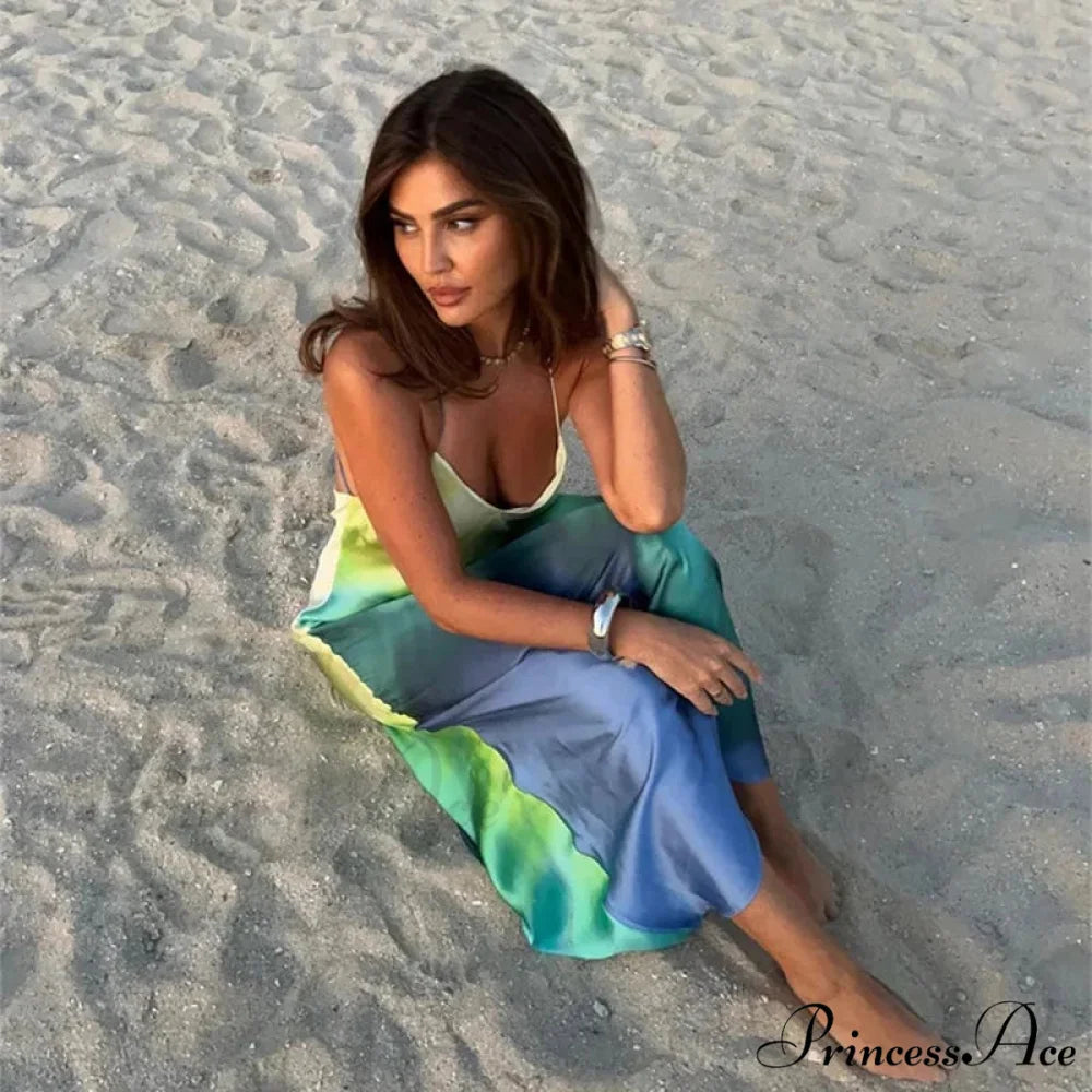 Stylish Tie Dye Silk Holiday Dress vacationdress-250223